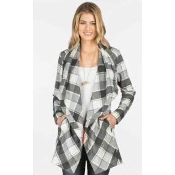 NWT Matilda Jane Womens XS Black Grey Plaid Check It Twice Jacket Sweater Coat - Picture 7 of 16